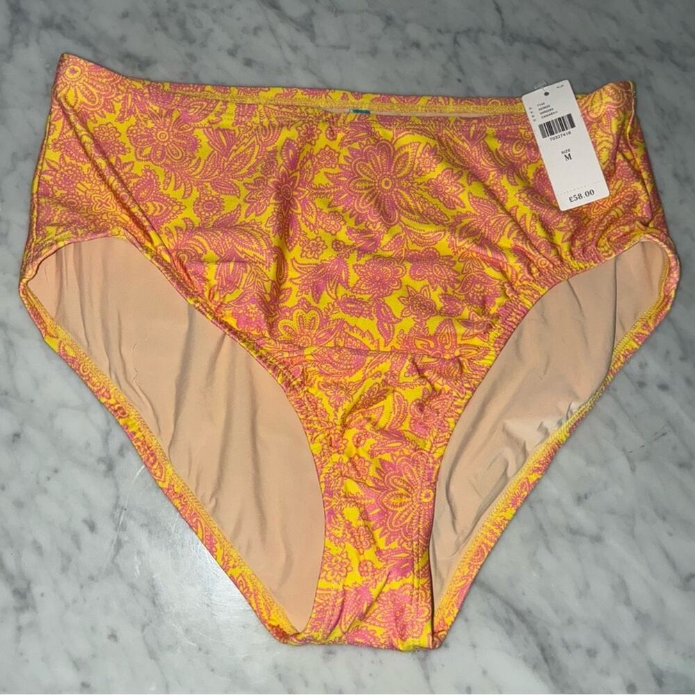 Anthropologie Pink and Yellow Floral Bikini Bottom Medium New